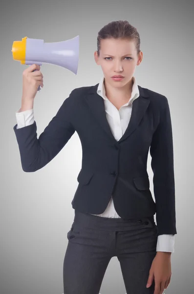 Mujer con altavoz — Foto de Stock