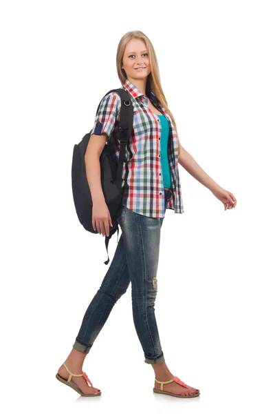 Junge Studentin mit Rucksack — Stockfoto