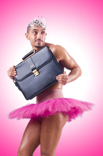 Man in tutu with briefcase — Stock Photo, Image