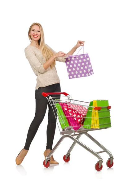 Kvinna efter jul shopping — Stockfoto