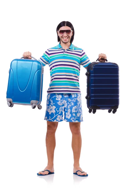 Man travelling with suitcases isolated on white — Stock Photo, Image