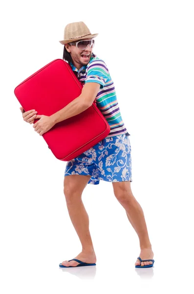 Uomo che viaggia con valigie isolate su bianco — Foto Stock