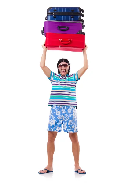 Fehér bőröndökkel utazó férfi — Stock Fotó