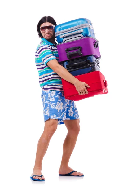 Homme voyageant avec des valises isolées sur blanc — Photo