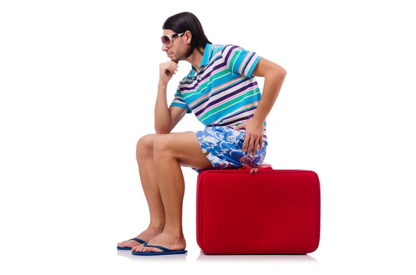 Man travelling with suitcases isolated on white — Stock Photo, Image