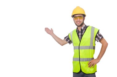 Sanayi işçisi beyaz arka planda izole edilmiş.