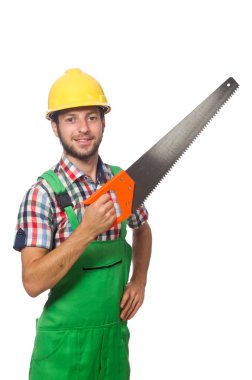 Sanayi işçisi beyaz arka planda izole edilmiş.