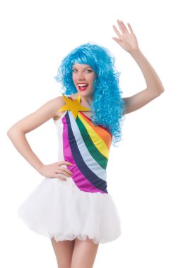 Renkli peruklu kadın beyaz tenli