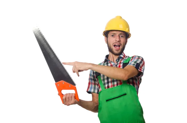 Trabajador industrial aislado en el fondo blanco — Foto de Stock