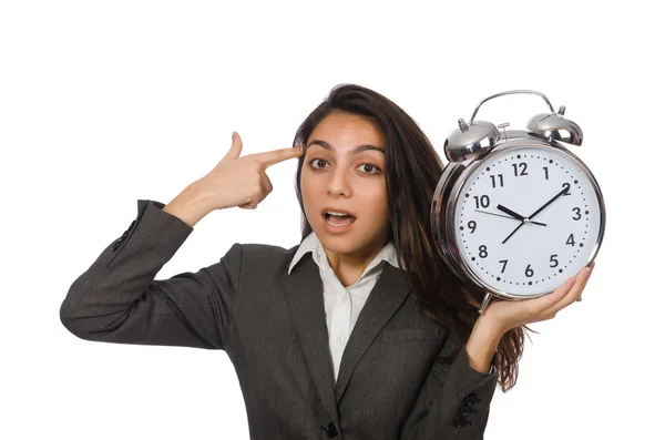 Zakenvrouw met klok mist haar deadlines — Stockfoto
