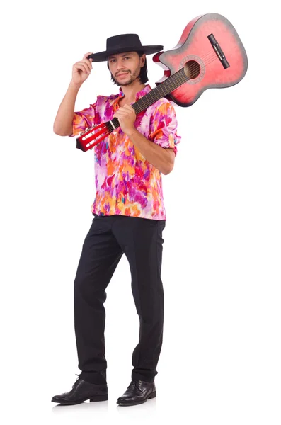 Man wearing sombrero with guitar — Stock Photo, Image