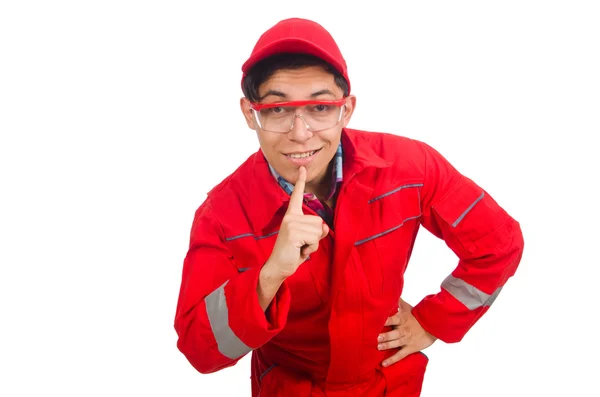 Trabajador industrial en traje rojo — Foto de Stock