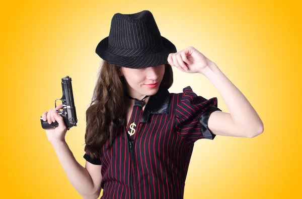 Woman gangster with handgun — Stock Photo, Image