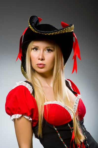 Woman pirate against grey background — Stock Photo, Image