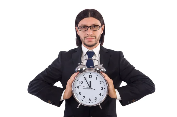 Geschäftsmann mit Uhr isoliert auf weiß — Stockfoto