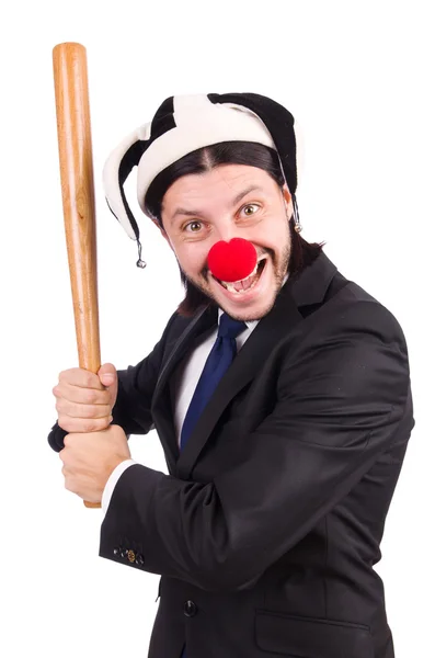 Rolig clown affärsman isolerad på vit bakgrund — Stockfoto