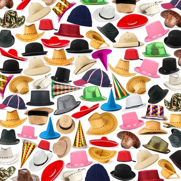 Muitos chapéus arranjados como fundo — Fotografia de Stock