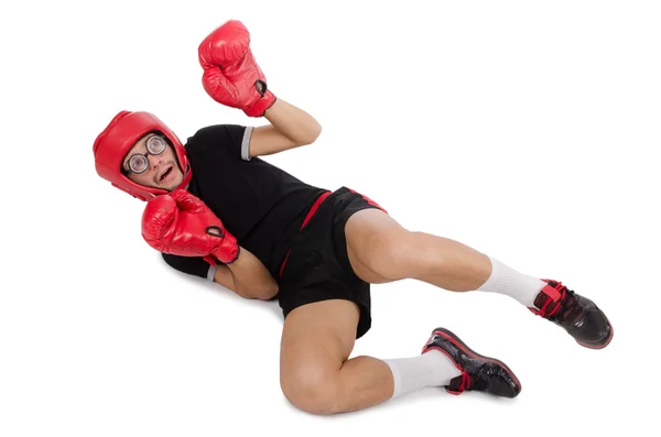 하얀 옷을 벗은 재미있는 권투 선수 — 스톡 사진