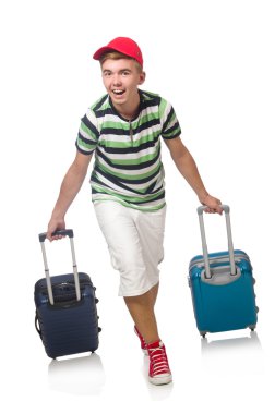 Beyaz bavullu komik adam.