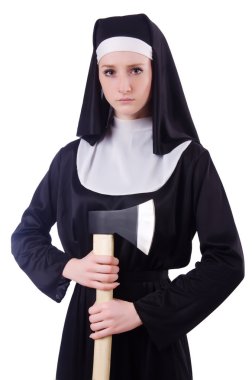 Rahibe beyaz izole balta ile