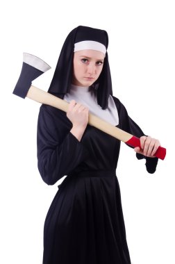 Rahibe beyaz izole balta ile