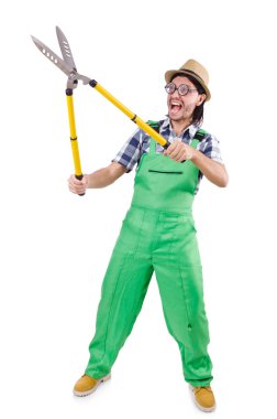 Beyaz makaslı komik bahçıvan.