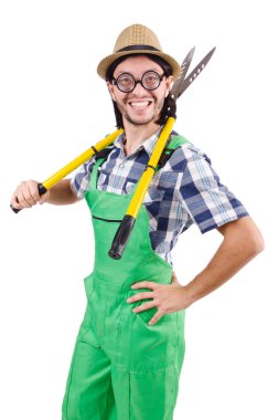 Beyaz makaslı komik bahçıvan.