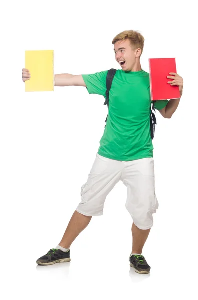 Student met boeken geïsoleerd op wit — Stockfoto