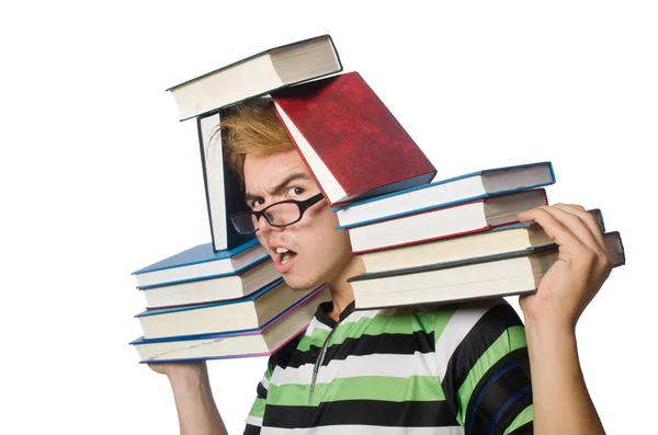 Estudante com livros isolados sobre o branco — Fotografia de Stock