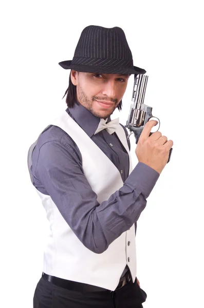 Homme avec pistolet isolé sur le blanc — Photo