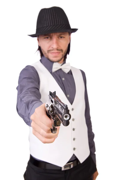 Людина з пістолетом ізольована на білому — стокове фото