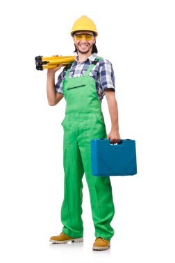 Sanayi işçisi beyaz arka planda izole edilmiş.