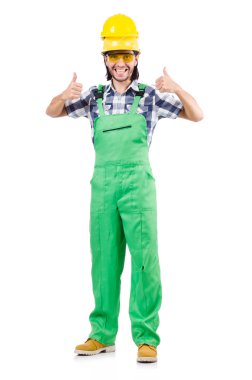 Sanayi işçisi beyaz arka planda izole edilmiş.