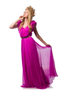 Moda elbiseli kadın, beyaz tenli.