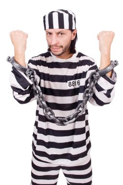 Beyaz arka planda tecrit edilmiş mahkum