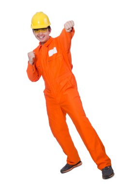 Sanayi işçisi beyaz arka planda izole edilmiş.