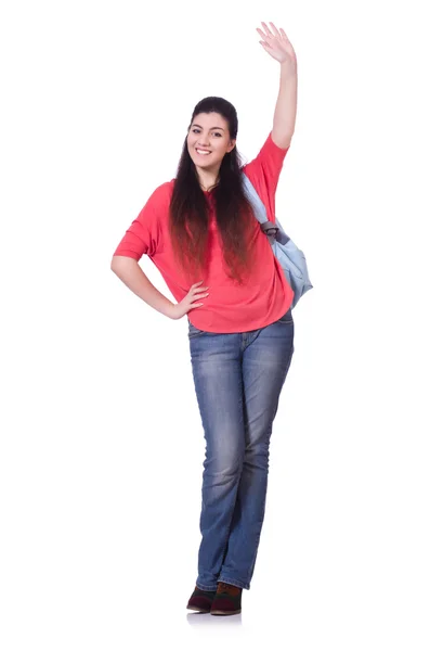 Junge Studentin isoliert auf der weißen Seite — Stockfoto