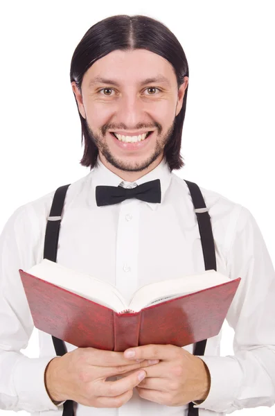 Funny student with books isolated on white — Stock Photo, Image