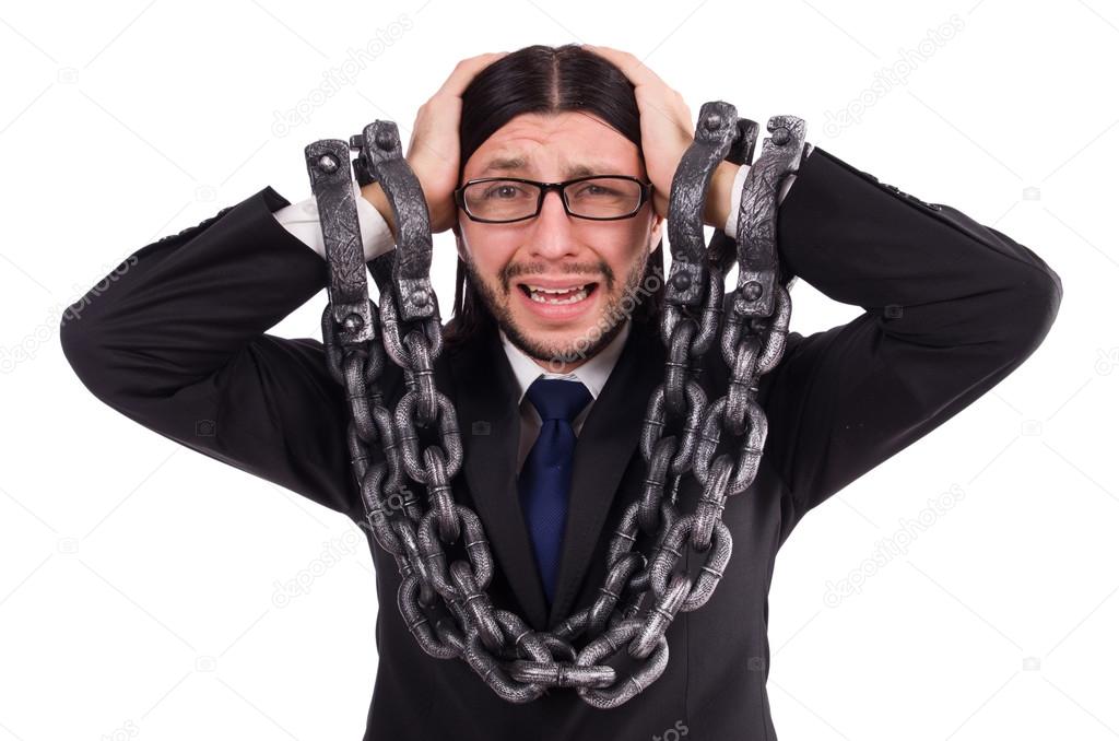 Man with chain isolated on the white