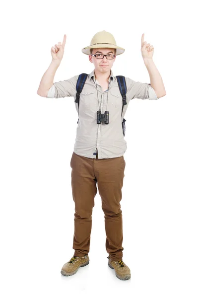 Hombre en sombrero de safari en concepto de caza —  Fotos de Stock