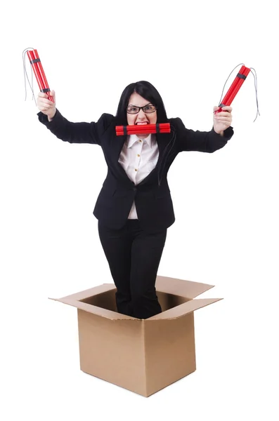 Woman with dynamite sticks — Stock Photo, Image