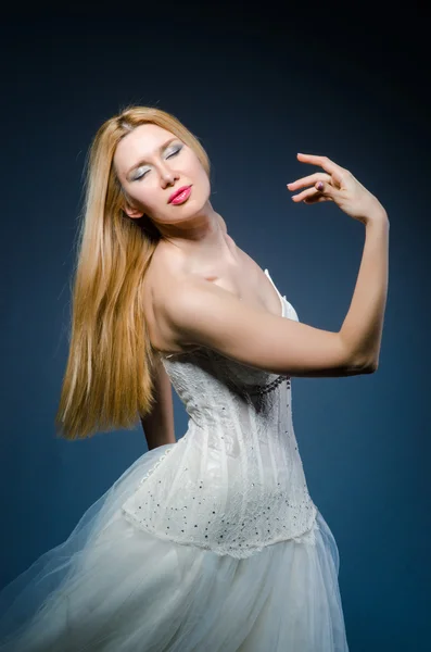 Bride in white dress in studio — Stock Photo, Image