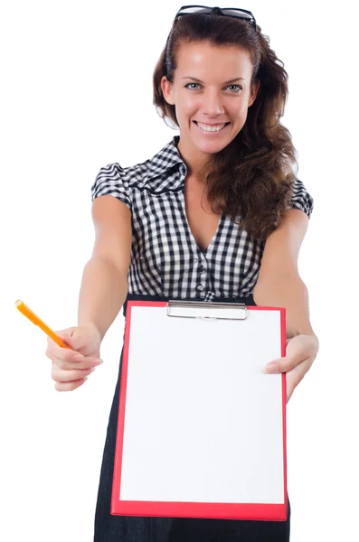 Mujer con aglutinante de papel — Foto de Stock