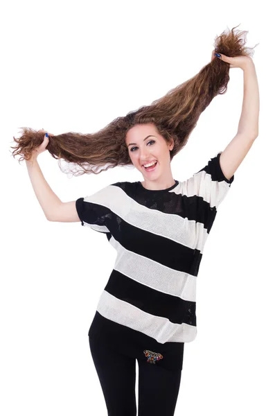 Donna con taglio di capelli lunghi — Foto Stock