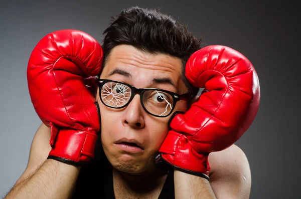 Funny boxer with red gloves — Stock Photo, Image