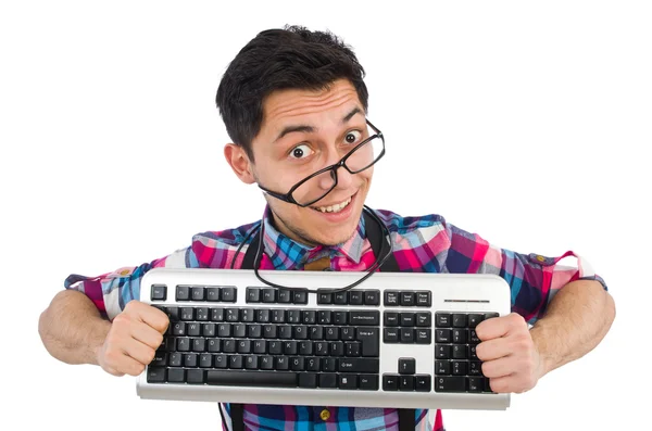 Computer nerd with keyboard Royalty Free Stock Images