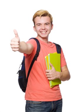 genç bir öğrenci kitapları ile