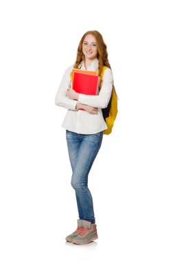 genç bir öğrenci kitapları ile