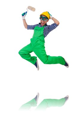 Sanayi işçisi beyaz arka planda izole edilmiş.