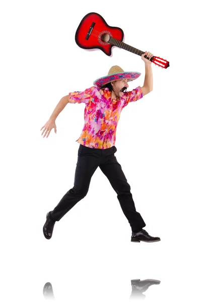 Mexican male brandishing guitar — Stock Photo, Image